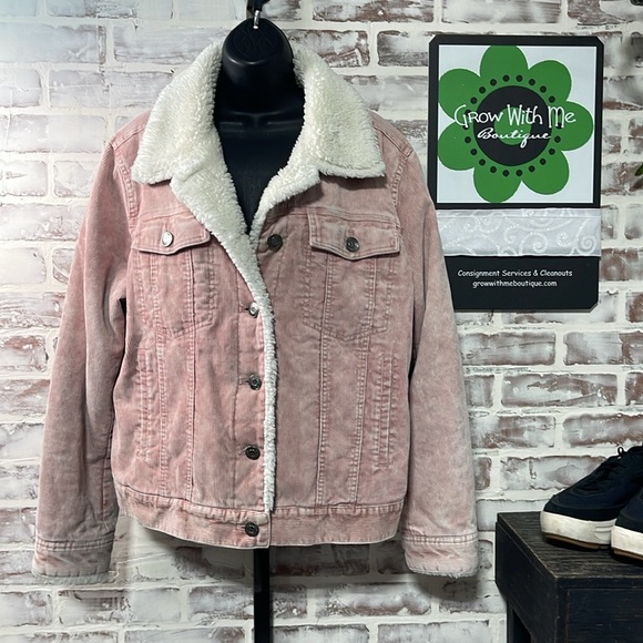 Lucky Brand Pink Corduroy Jacket with Cream Sherpa Collar - Picture 3 of 7